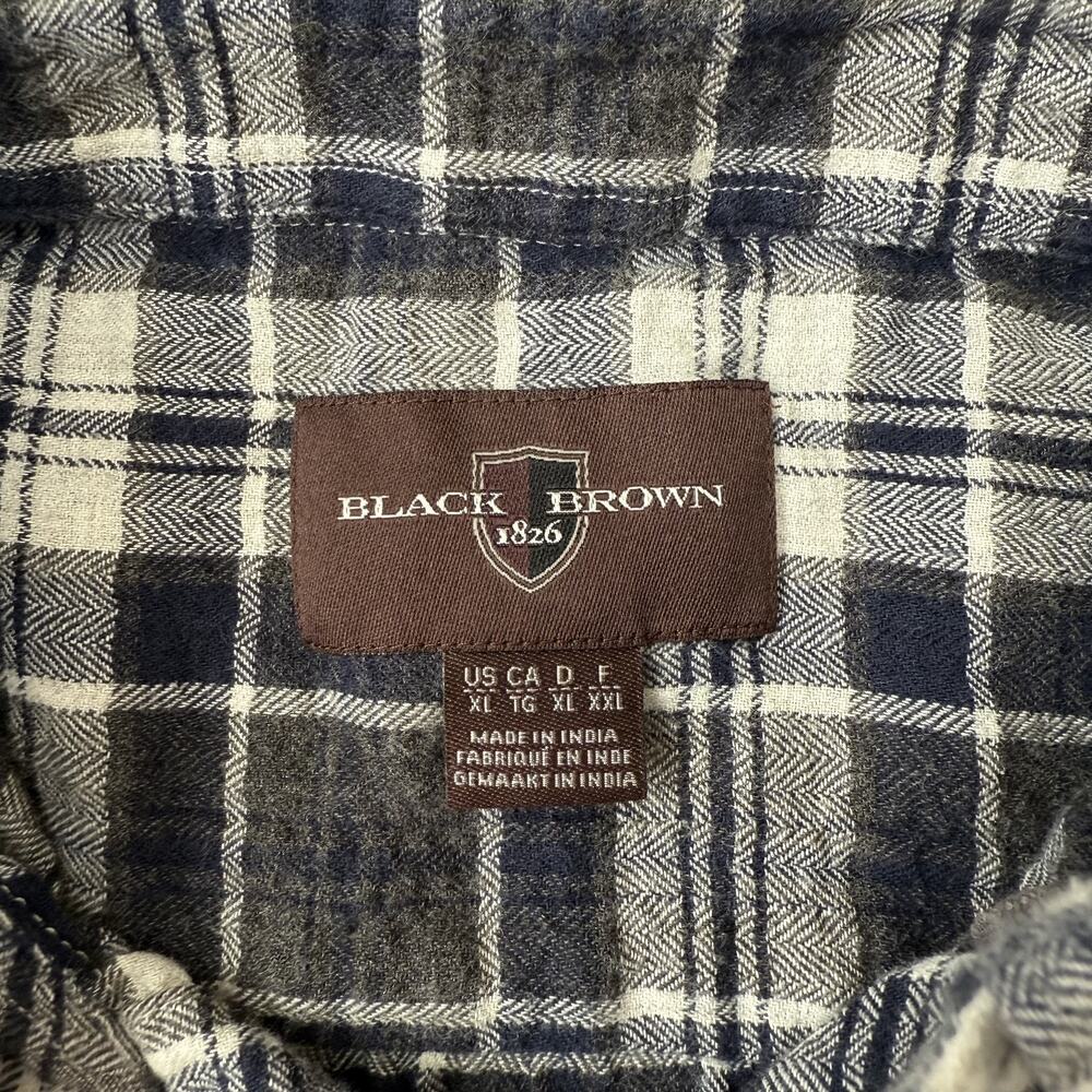 Black Brown 1826 Shirt Mens XL Blue Gray White Plaid Flannel Button Up Casual - Picture 3 of 7
